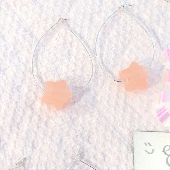 HANDMADE Teardrop Hoop Earrings Sterling Silver wire Luminous Star bead … - Picture 1 of 9
